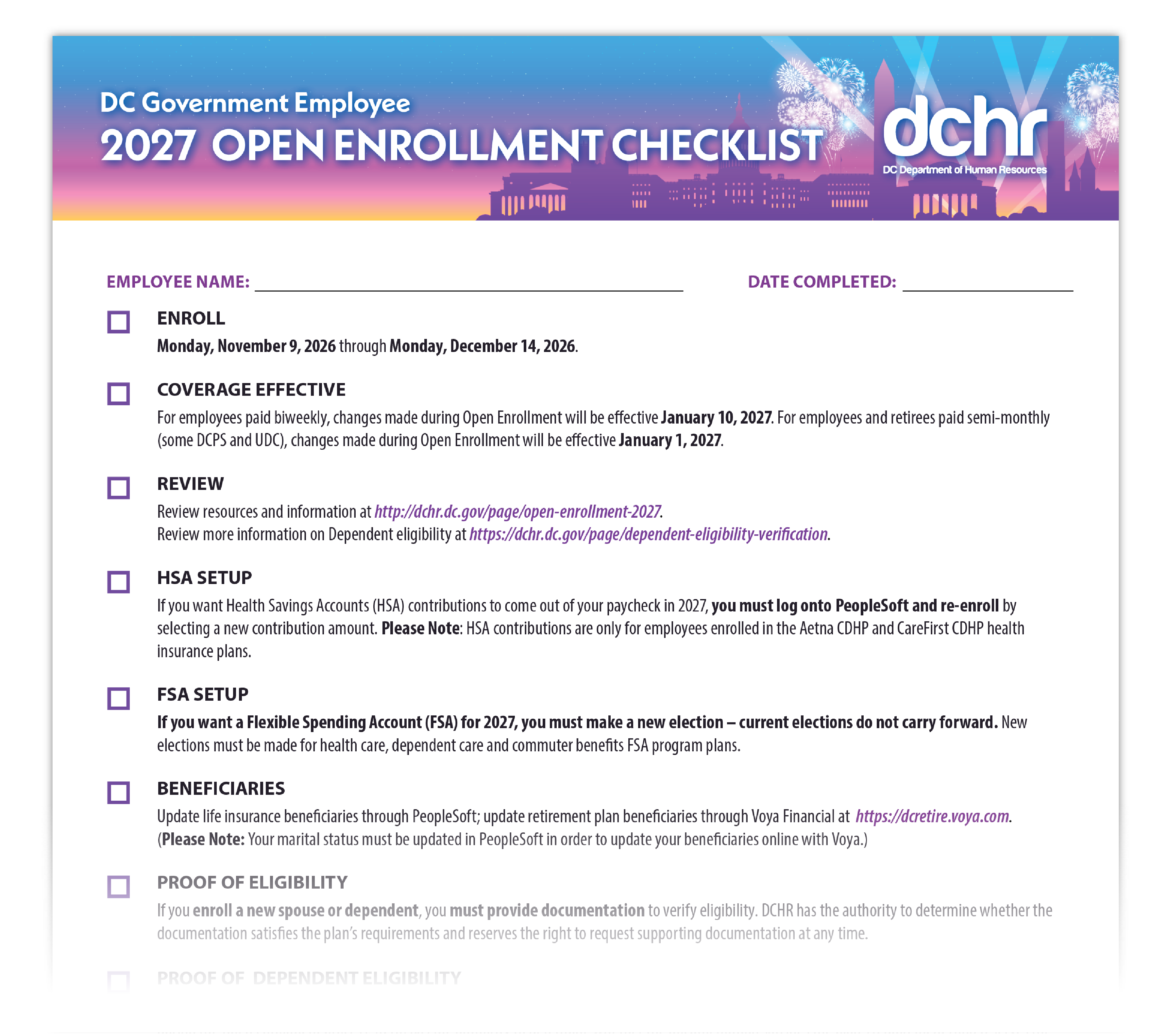 2027 Open Enrollment Checklist